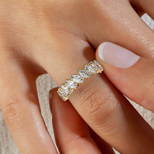 Unique Tilted Marquise Wedding Band / 14k Gold Marquise Eternity Wedding Ring / 2.75 CT Marquise Eternity Band / Anniversary Ring