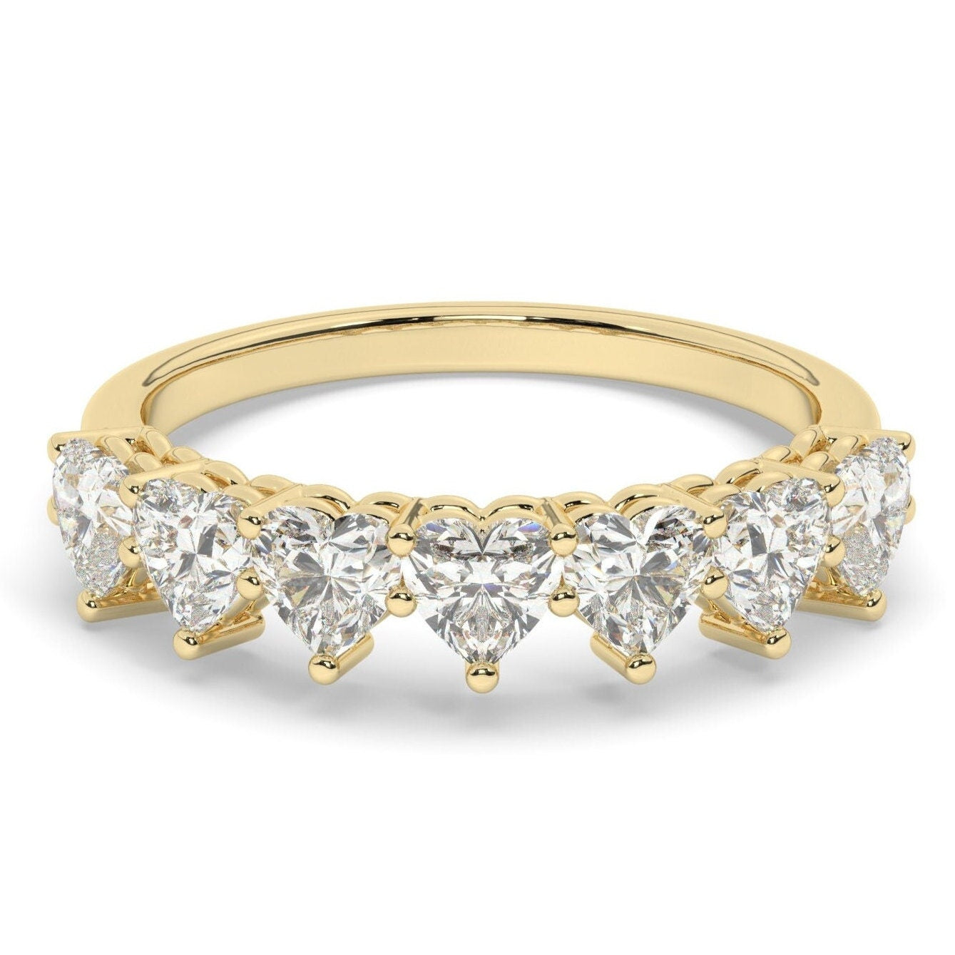 Heart Shape Diamond Wedding Band / 1.5 Gold Heart Diamond Wedding Ring / 7 Diamond Wedding Band / Anniversary Ring