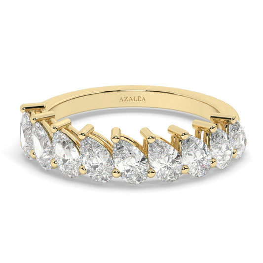 Tilted Diamond Wedding Band / 14k Gold Pear Diamond Wedding Ring / 1.8 CT Diamond Wedding Band / Anniversary Ring / Birthday Gift