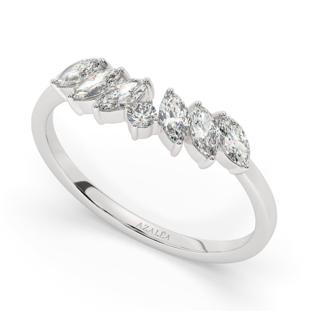 Marquise Diamond Curved Wedding Band / 14k Marquise and Round Diamond Wedding Ring / Stacking Ring / Diamond Bridal Gift Ideas