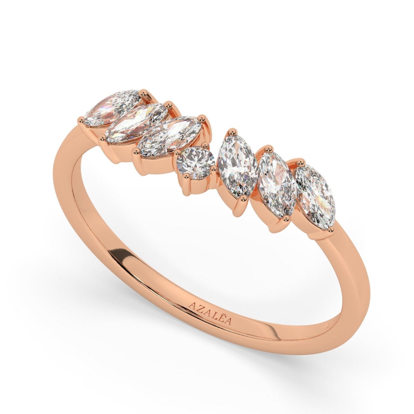 Marquise Diamond Curved Wedding Band / 14k Marquise and Round Diamond Wedding Ring / Stacking Ring / Diamond Bridal Gift Ideas