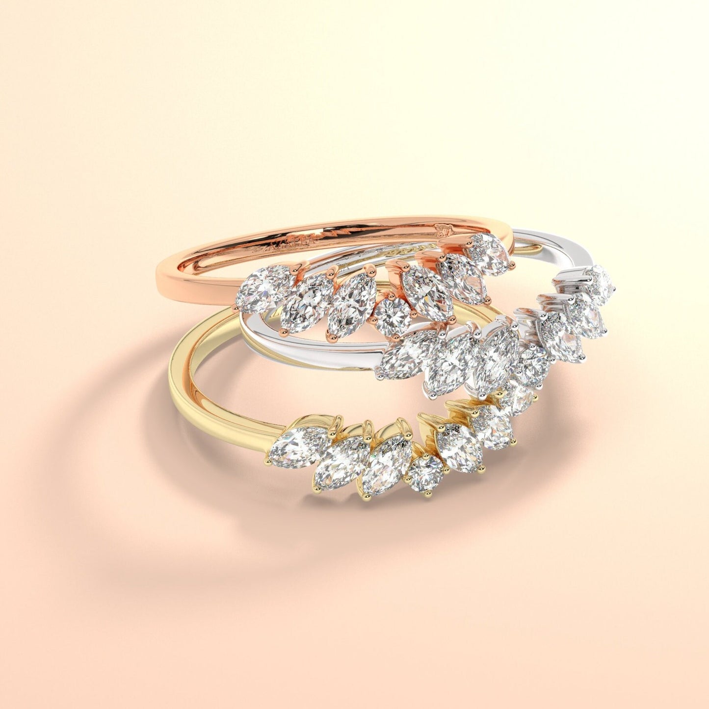 Marquise Diamond Curved Wedding Band / 14k Marquise and Round Diamond Wedding Ring / Stacking Ring / Diamond Bridal Gift Ideas