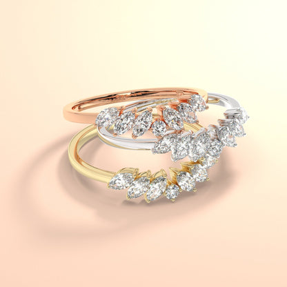 Marquise Diamond Curved Wedding Band / 14k Marquise and Round Diamond Wedding Ring / Stacking Ring / Diamond Bridal Gift Ideas