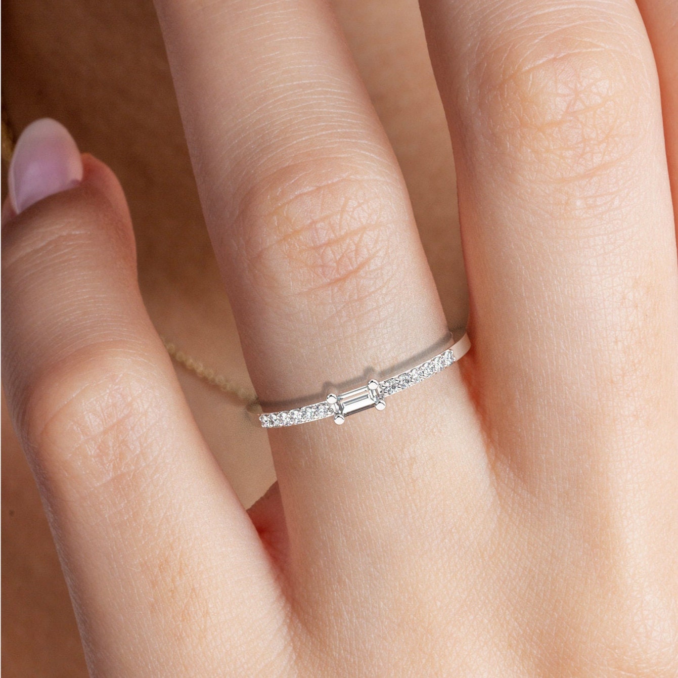 Baguette Diamond Engagement Ring / 14k Gold Baguette Diamond Wedding Band / Baguette Diamond Ring / Diamond Stacking Ring / Anniversary Gift