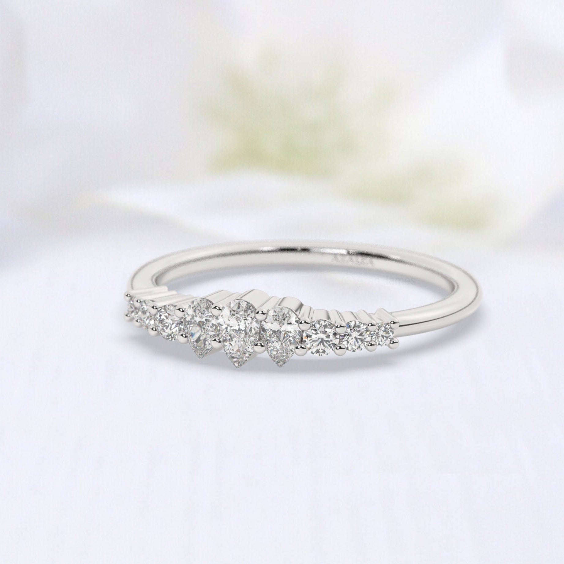 Pear Diamond Stacking Ring / 14k Gold Pear Diamond Wedding Band / Teardrop Engagement Ring / Diamond Wedding Band / Diamond Gift Idea