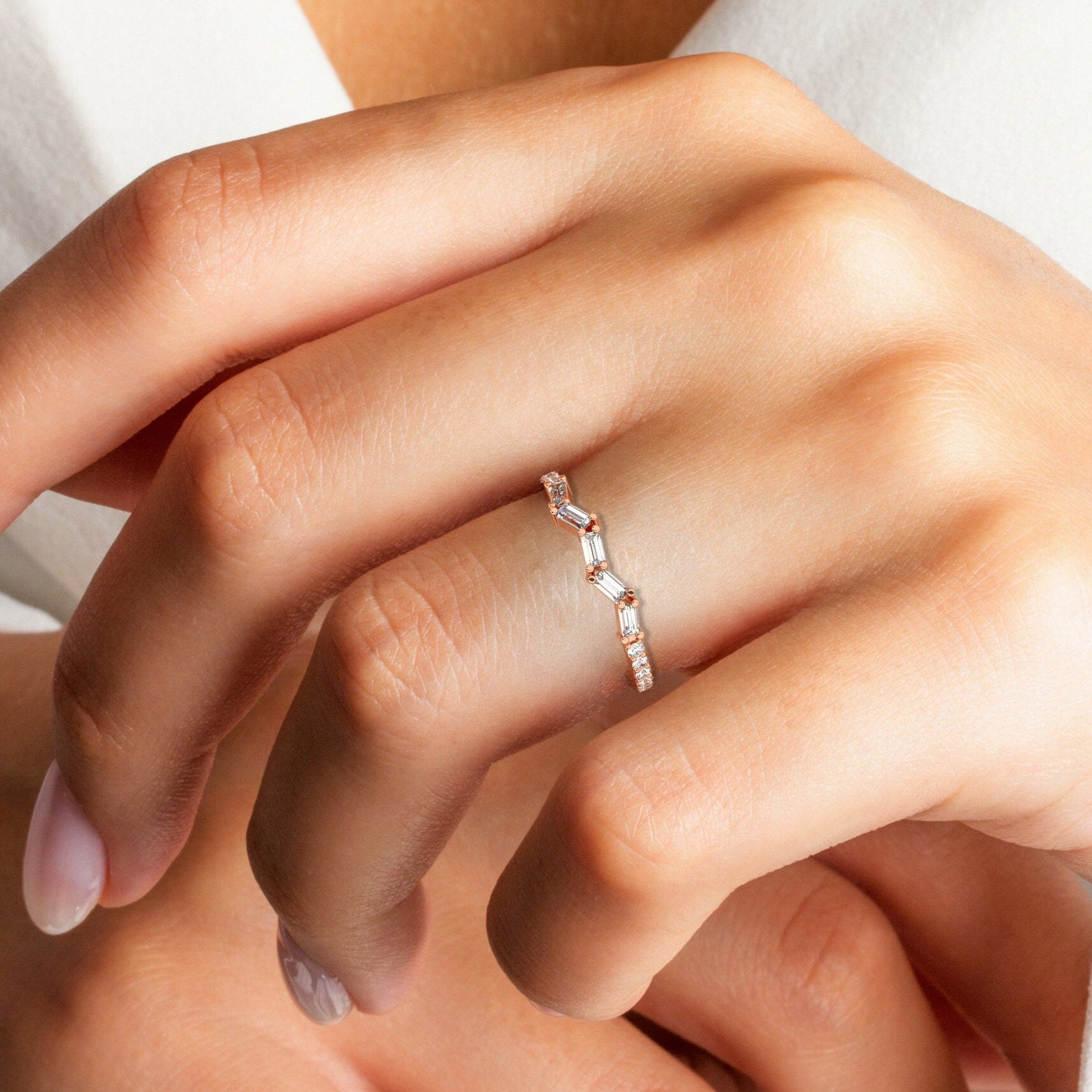 Baguette Diamond Zig Zag Wedding Band