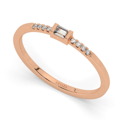 Baguette Diamond Stacking Ring / 14k Gold Baguette and Round Diamond Ring / Diamond Bridal Gift / Anniversary Gift / Diamond Gift Ideas