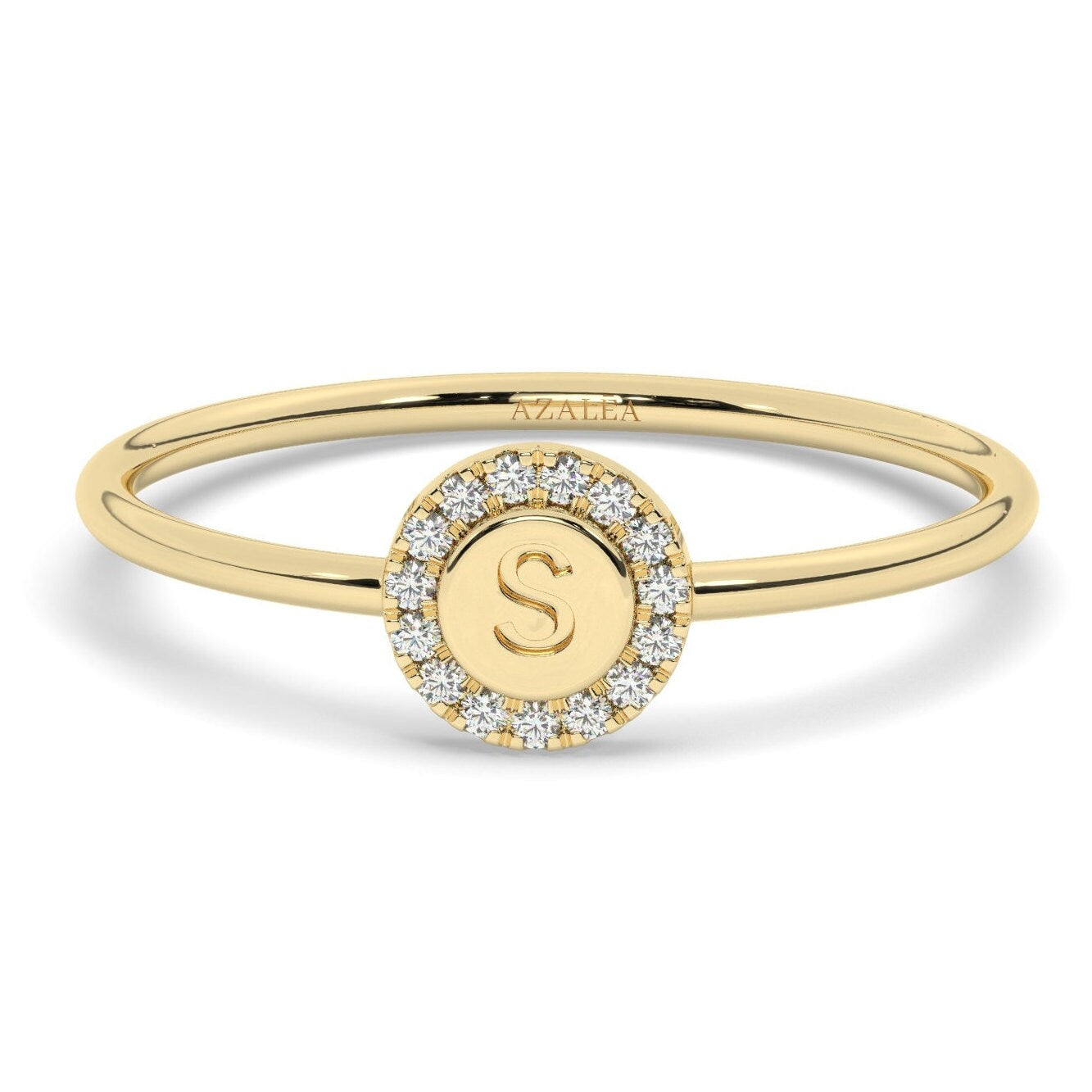 Diamond Initial Ring / 14k Gold Pave Diamond Disc Initial Ring / Diamond Stacking Ring / Initial Ring / Graduation Gift / Birthday Gift