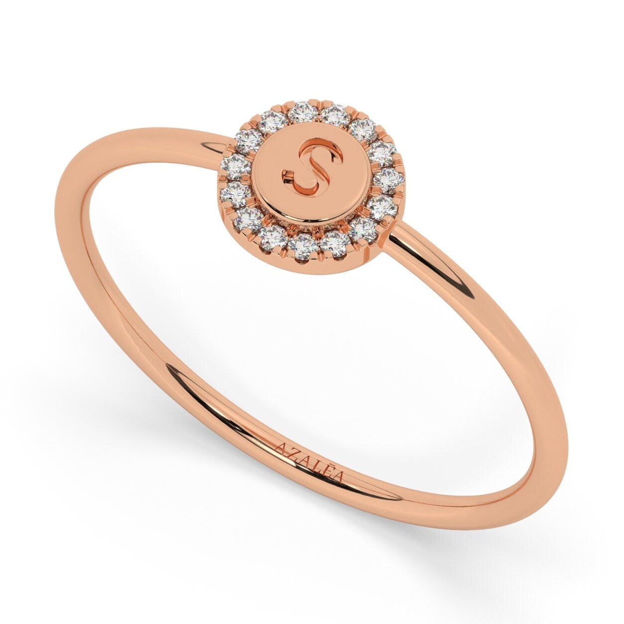 Diamond Initial Ring / 14k Gold Pave Diamond Disc Initial Ring / Diamond Stacking Ring / Initial Ring / Graduation Gift / Birthday Gift