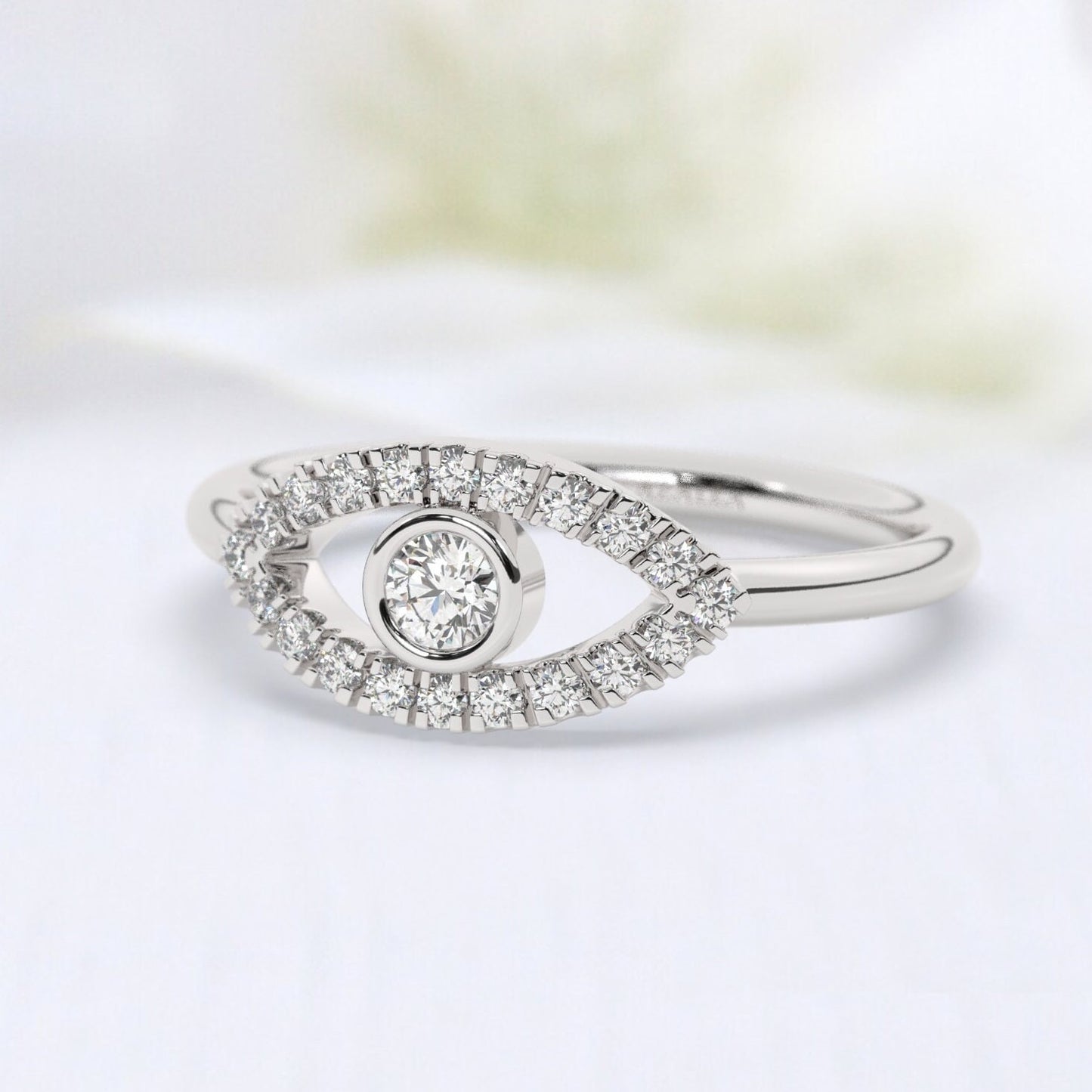 Diamond Evil Eye Ring / 14k Gold Diamond Evil Eye Ring / Diamond Birthstone Stacking Ring / Protection Gift / Evil Eye Gift Ideas