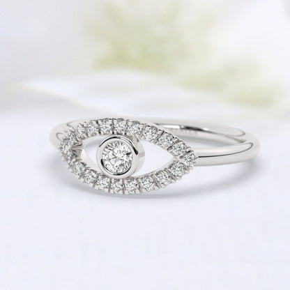 Diamond Evil Eye Ring / 14k Gold Diamond Evil Eye Ring / Diamond Birthstone Stacking Ring / Protection Gift / Evil Eye Gift Ideas