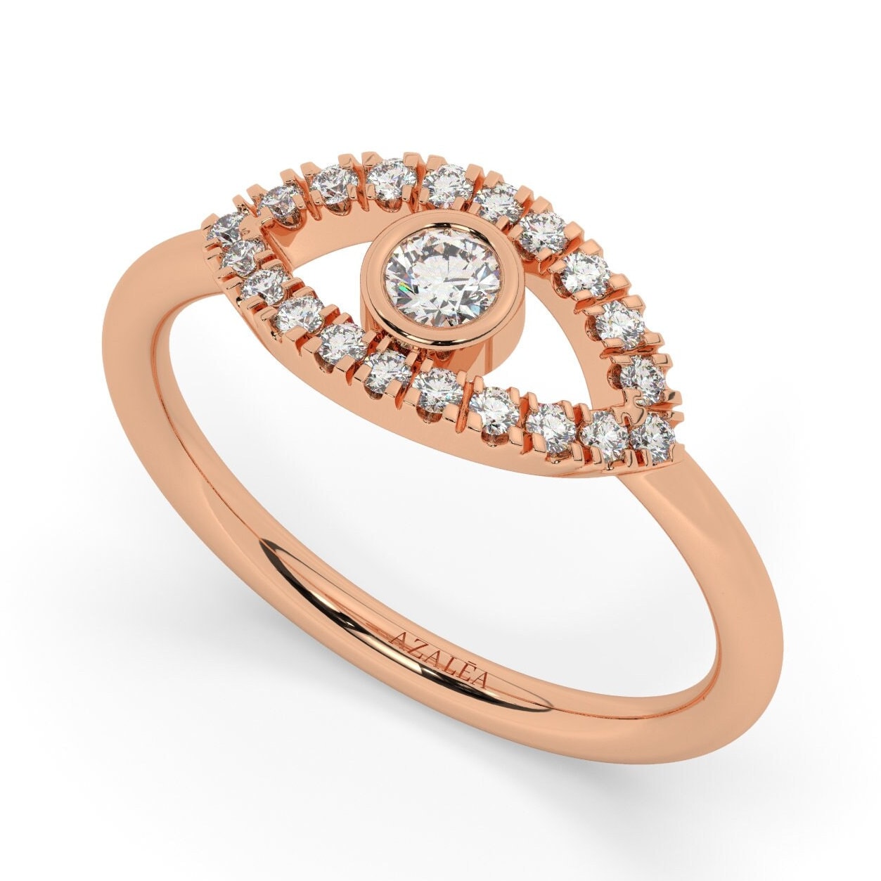 Diamond Evil Eye Ring / 14k Gold Diamond Evil Eye Ring / Diamond Birthstone Stacking Ring / Protection Gift / Evil Eye Gift Ideas
