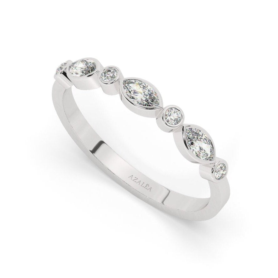 Diamond Eternity Band / 14k Gold Alternating Diamond Eternity Wedding Band / Bezel set wedding band / Diamond Stacking Ring / Birthday Gift