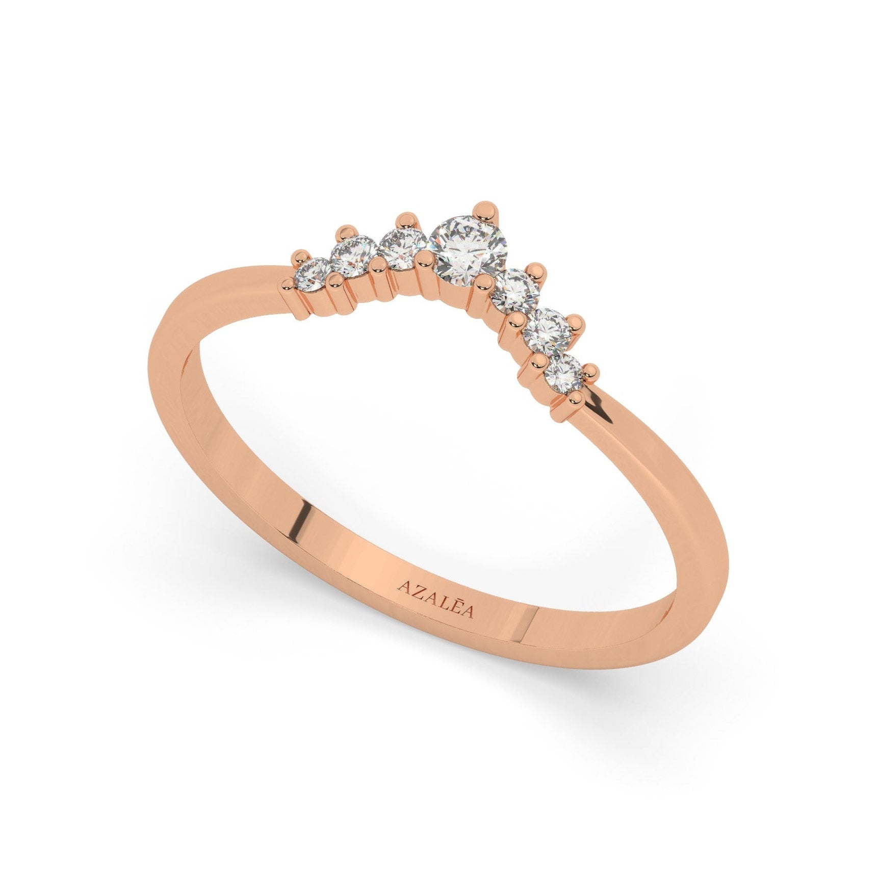 Curved Diamond Wedding Band / 14k Gold Round Diamond Stacking Ring / Diamond Wedding Band / Stacking Ring / Engagement Rings / Gift for Her