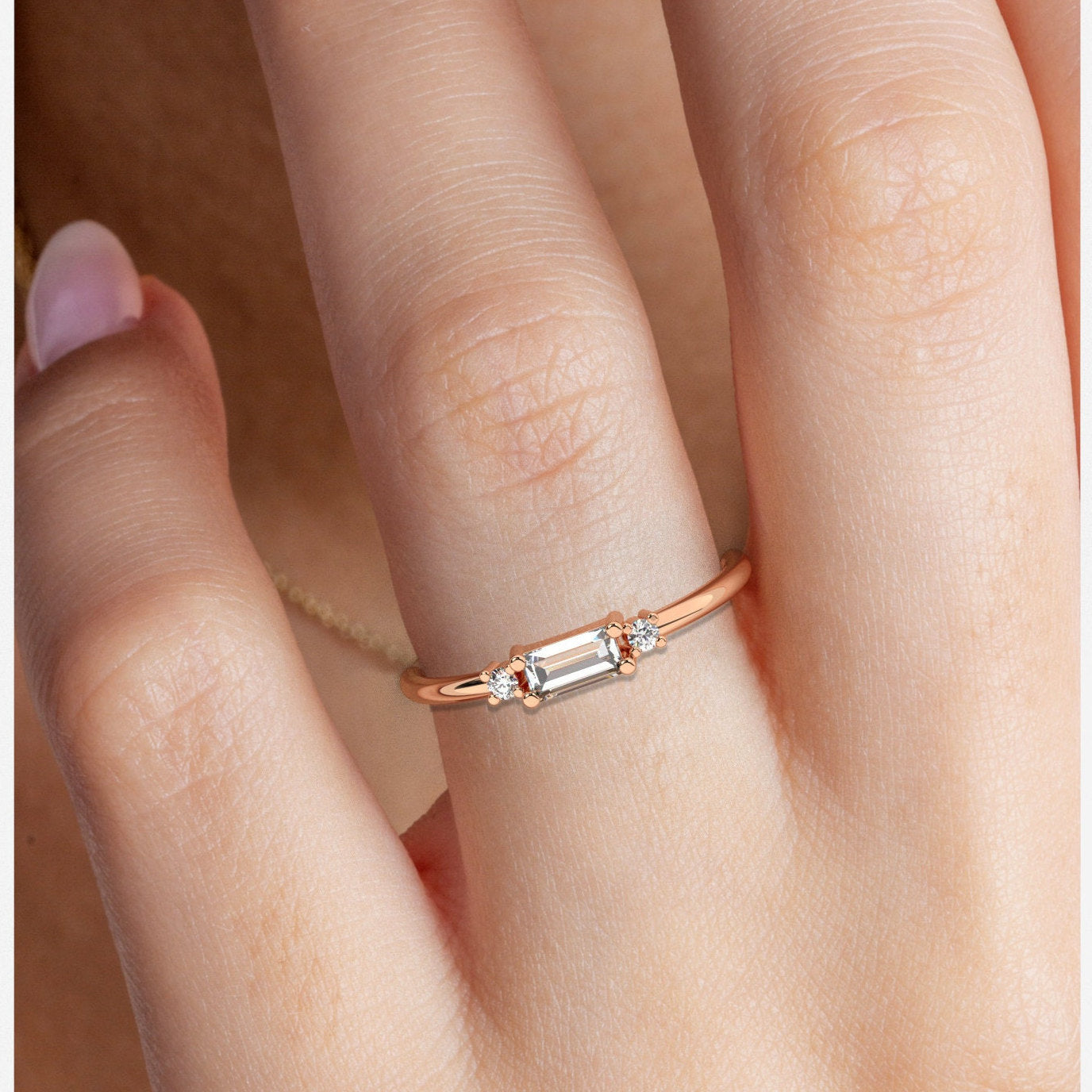 Baguette Diamond Stacking Ring / .25CT 14k Gold Baguette Diamond Wedding Ring / Diamond Stacking Ring / Anniversary Gift / Diamond Gift Idea