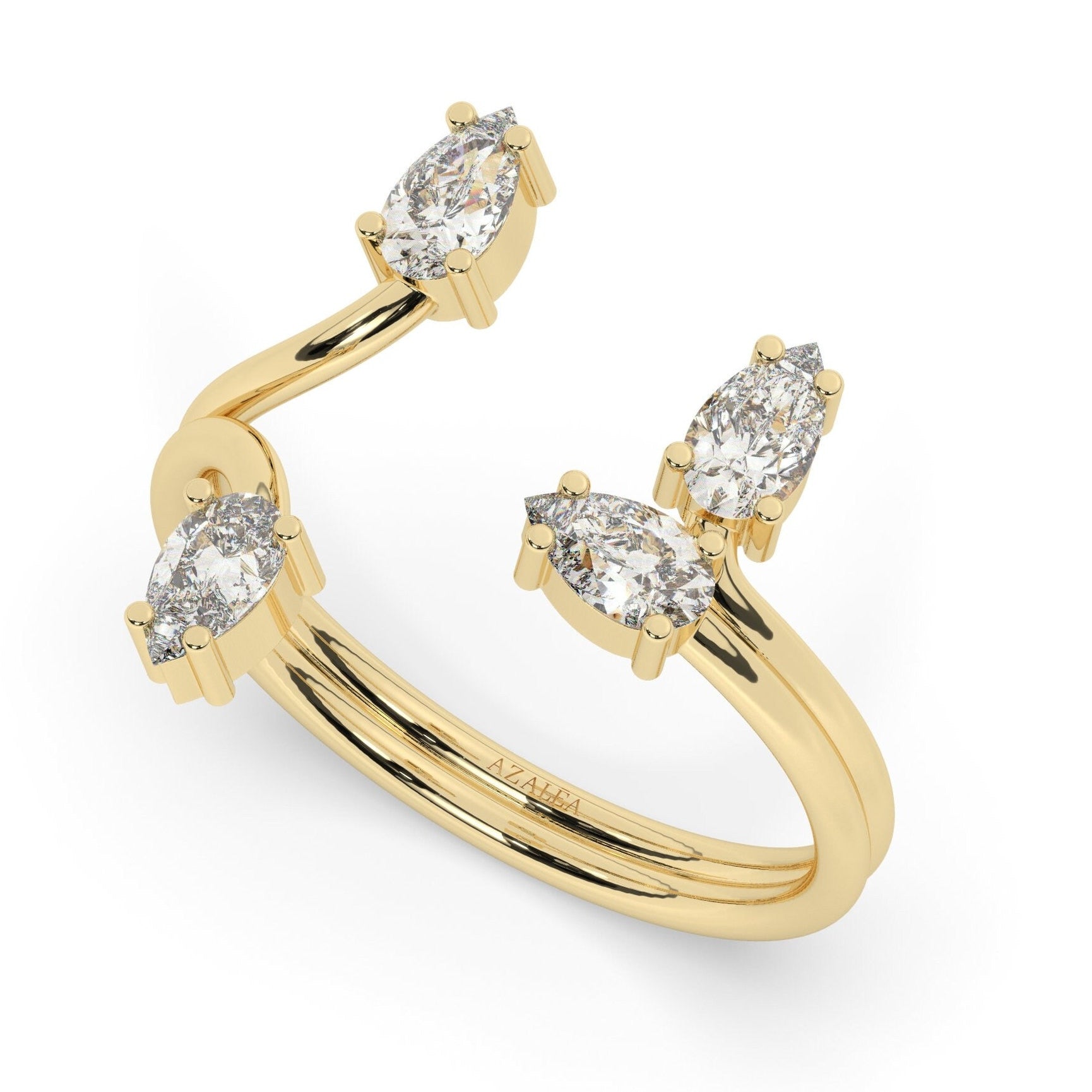 Pear Diamond Cuff Ring / 14k Gold Pear Diamond Cuff Band / Stacking Ring / Bridal Gift / Anniversary Gift / Diamond Gift Ideas
