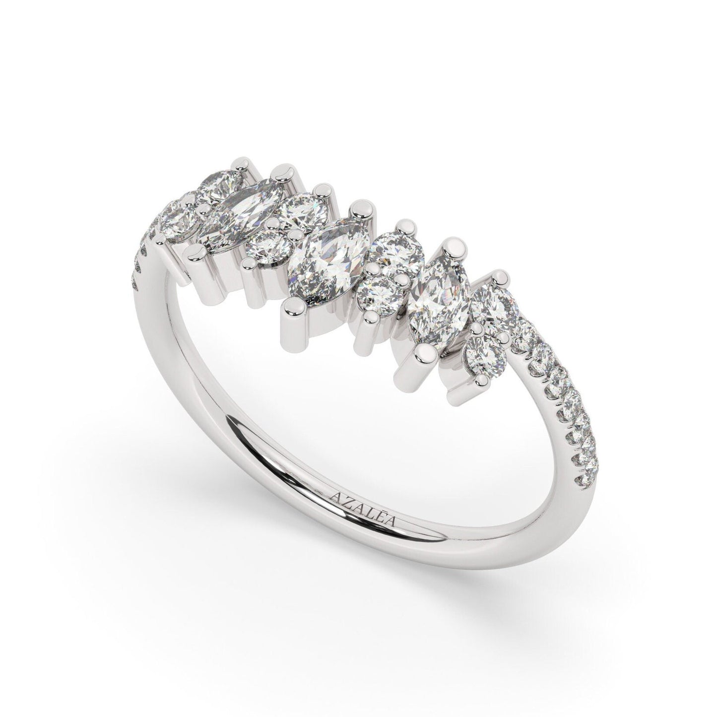 Curved Diamond Wedding Band / 14k Marquise and Round Diamond Wedding Ring / Stacking Ring / Diamond Bridal Gift Ideas