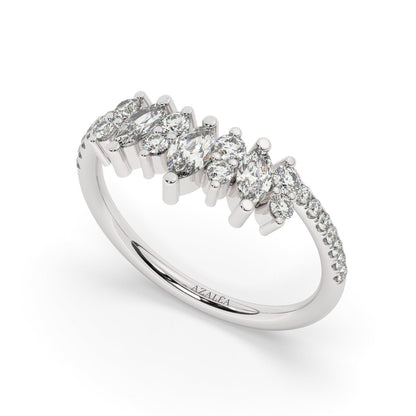 Curved Diamond Wedding Band / 14k Marquise and Round Diamond Wedding Ring / Stacking Ring / Diamond Bridal Gift Ideas