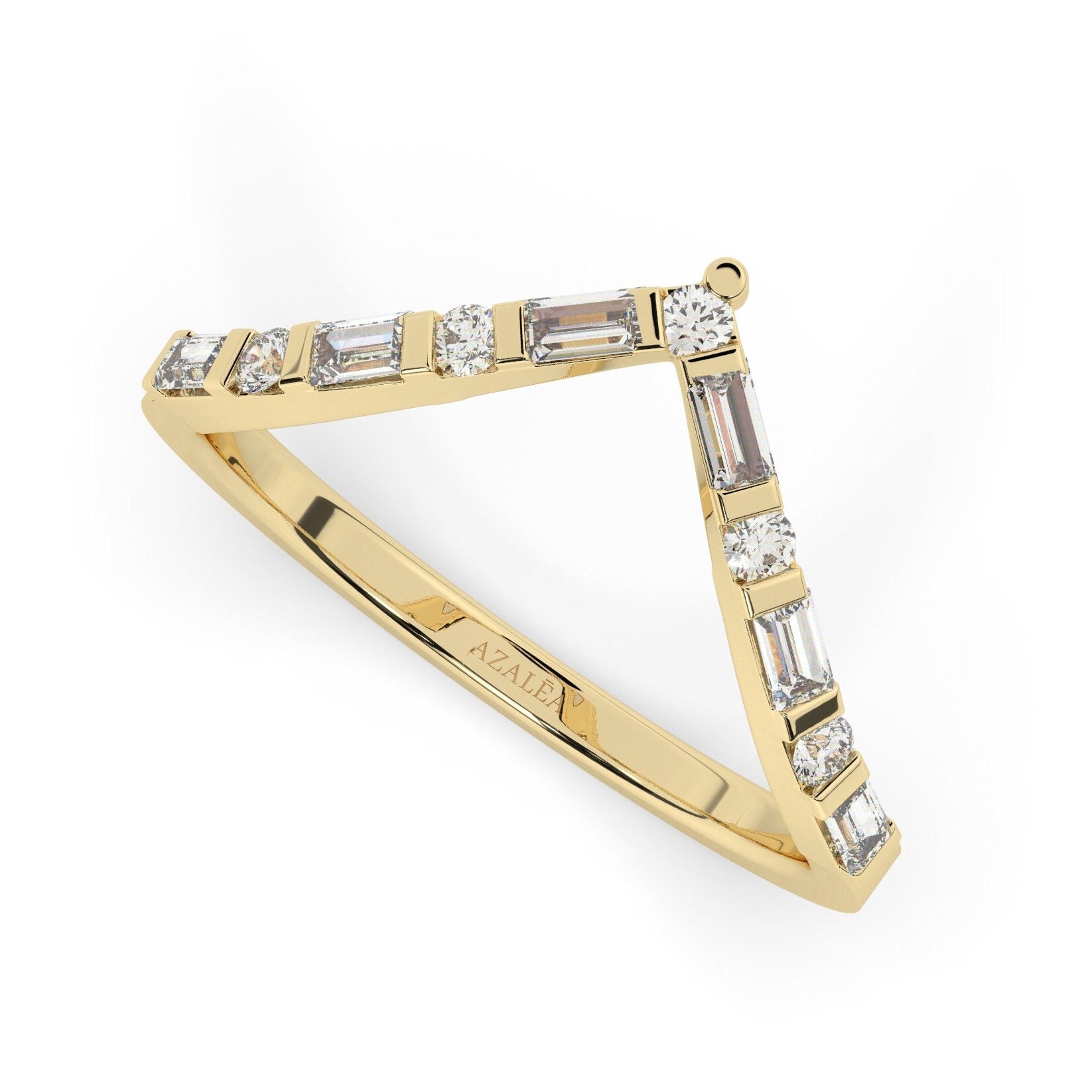 Curved Baguette Diamond Wedding Band / 14k Gold Baguette Diamond Chevron Ring / V Shape Diamond Wedding Band / Diamond Anniversary Ring