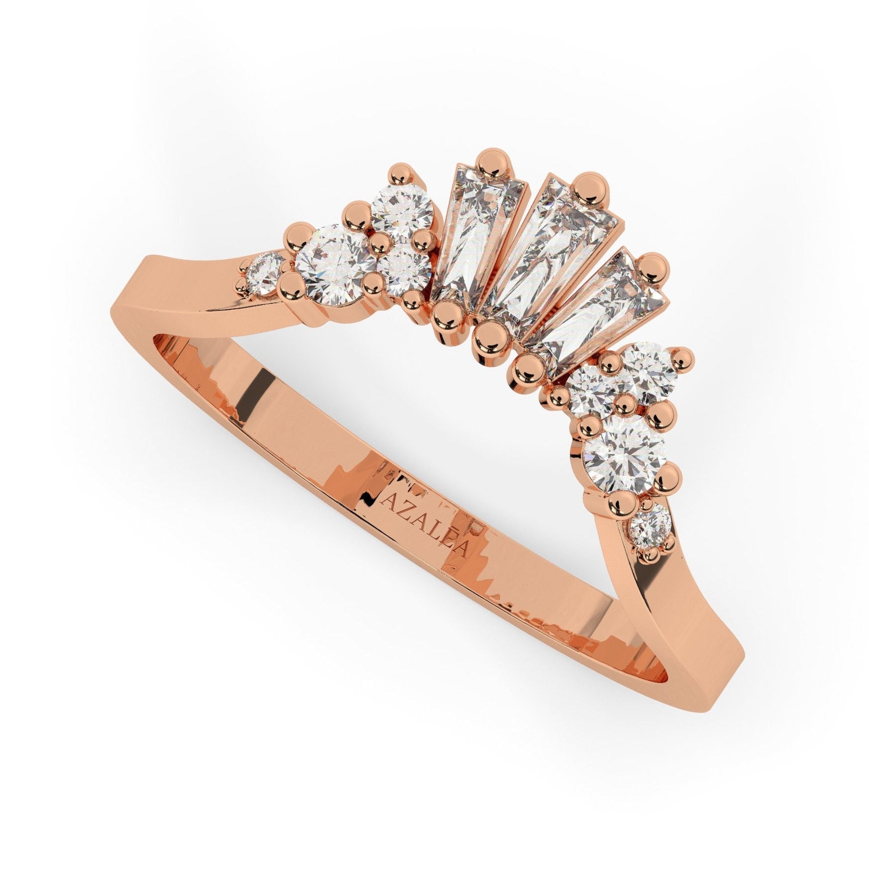 Curved Diamond Wedding Band / 14k Gold Curved Baguette Ring / Diamond Wedding Band / Stacking Ring / Anniversary Ring / Engagement Ring