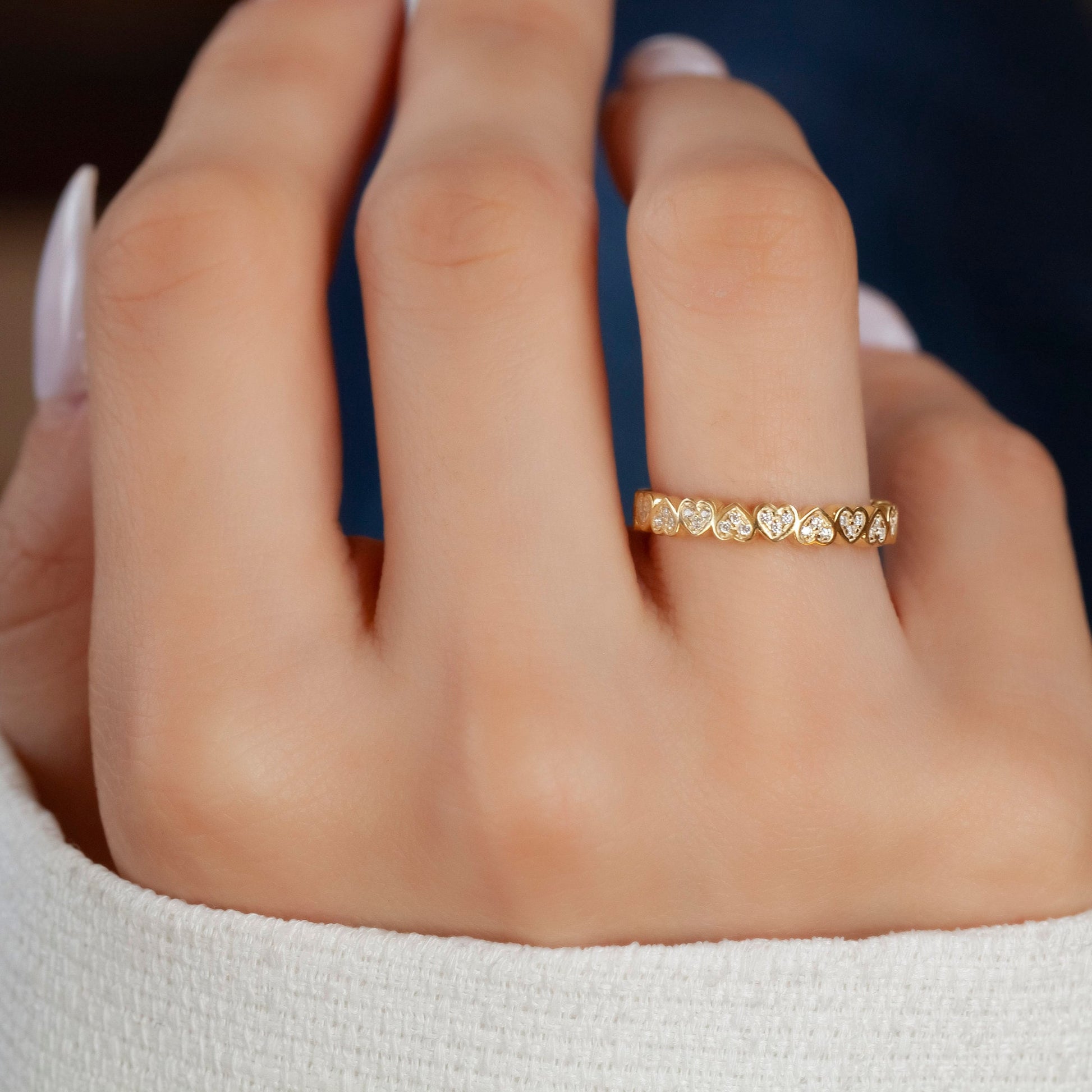 14k Gold Eternity Heart Stacking Ring / Love Ring / Anniversary Gift / Birthday Gift / Diamond Gift Ideas Heart / Women's Wedding Band
