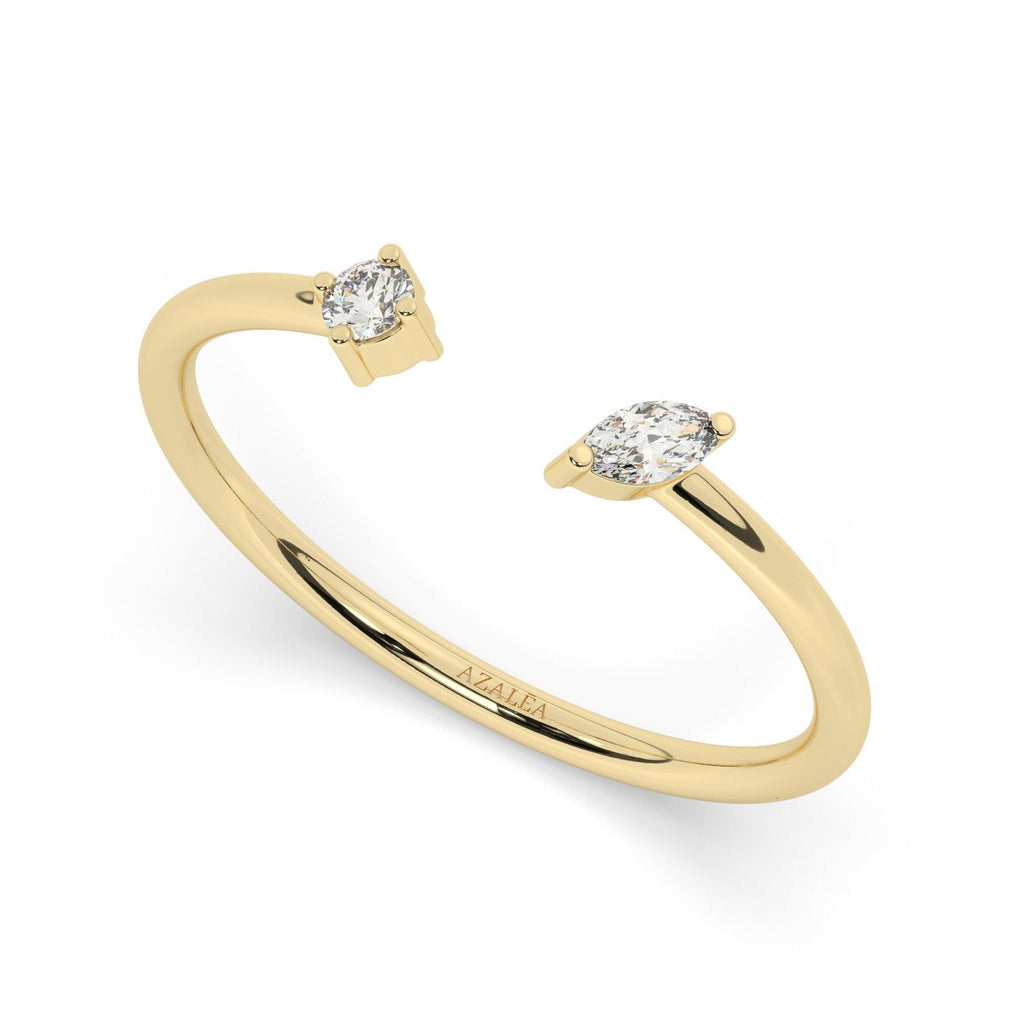 Diamond Cuff Ring / 14k Gold Diamond Cuff Band / Marquise and Round Diamond Cuff Ring / Diamond Wedding Ring / Diamond Stacking Ring