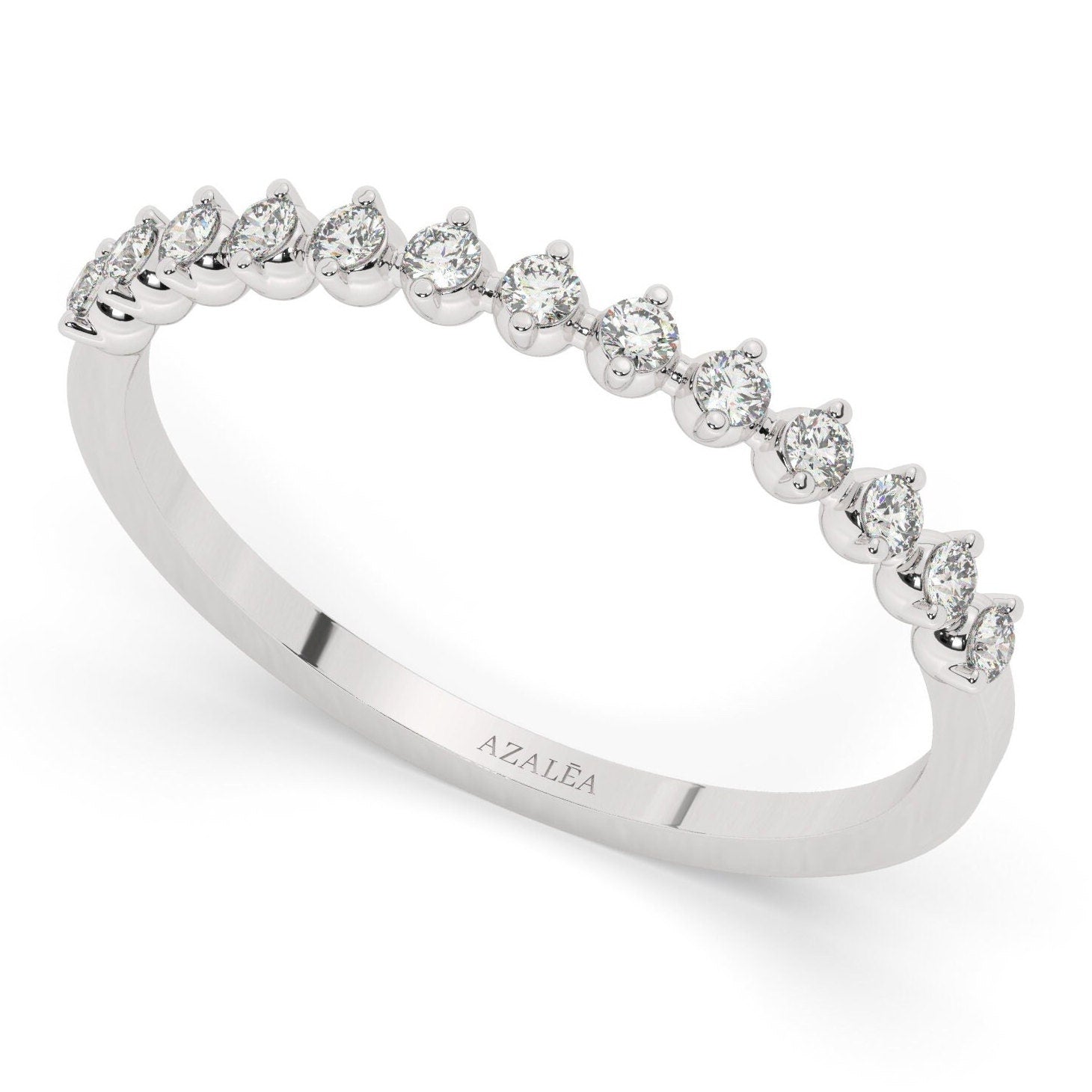 Diamond Half Eternity Wedding Ring / 14k Gold Round Diamond Wedding Band / Engagement Ring / Diamond Stacking Ring / Wedding Ring