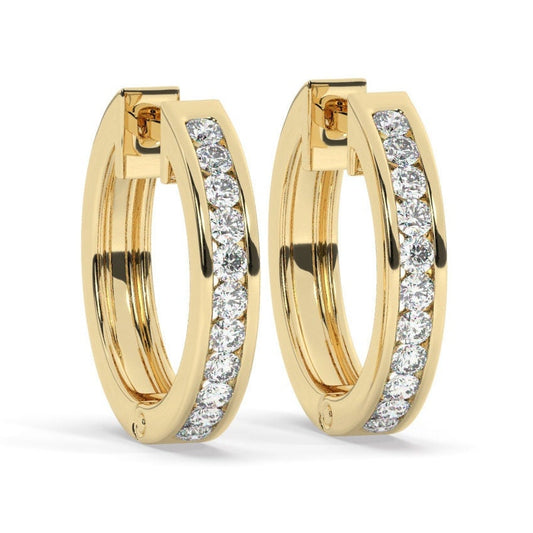 Diamond Hoop Earrings / 14k Diamond Channel Set Hoops /Diamond Huggie Earrings/ Gift