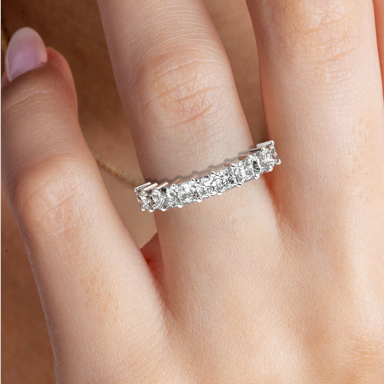 1.35 CT Princess Cut Diamond Wedding Band / 9 Stone Princess Diamond Wedding Ring / Halfway Wedding Band / Anniversary Gift / Birthday Gift