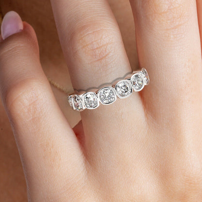 Cushion Cut Halfway Diamond Wedding Band / 14k Gold Bezel Set Wedding Ring / 2.5 CT Wedding Band / Anniversary Ring / Birthday Gift