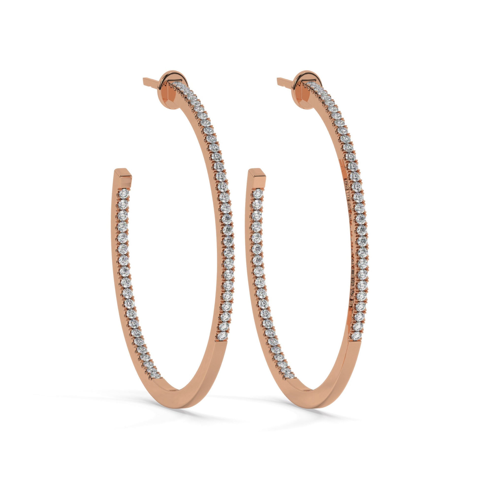 14k Gold Pave Diamond Hoops / Large Hoop Earrings / Diamond Inside Out Hoop Earrings / Anniversary Birthday / Bridal Wedding Gift for her