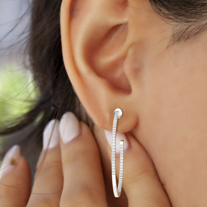 14k Gold Pave Diamond Hoops / Large Hoop Earrings / Diamond Inside Out Hoop Earrings / Anniversary Birthday / Bridal Wedding Gift for her