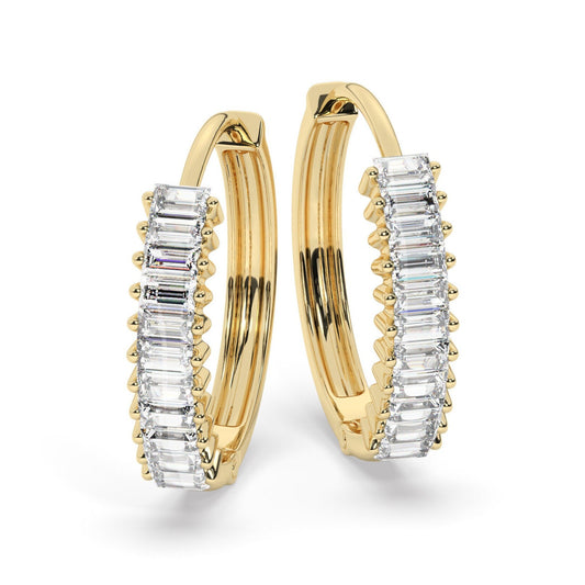 Baguette Diamond Hoop Earrings / 14k Diamond Hoop Earrings / Diamond Huggie Earrings/ Gift