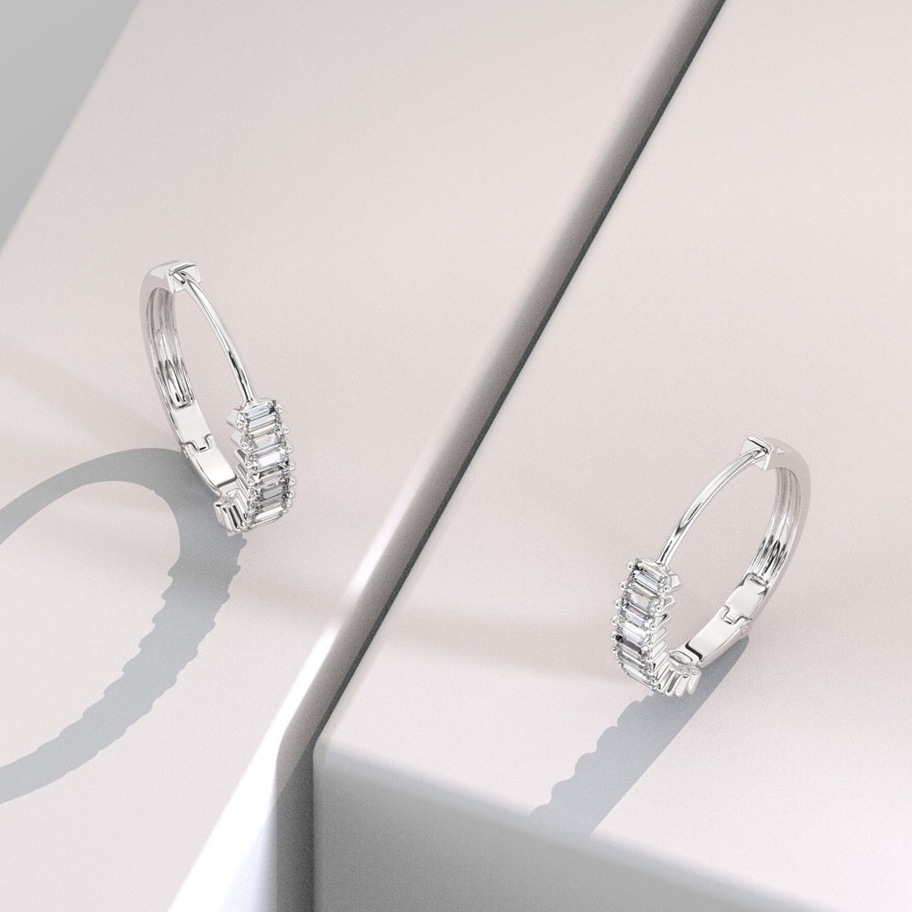 Baguette Diamond Hoop Earrings / 14k Diamond Hoop Earrings / Diamond Huggie Earrings/ Gift