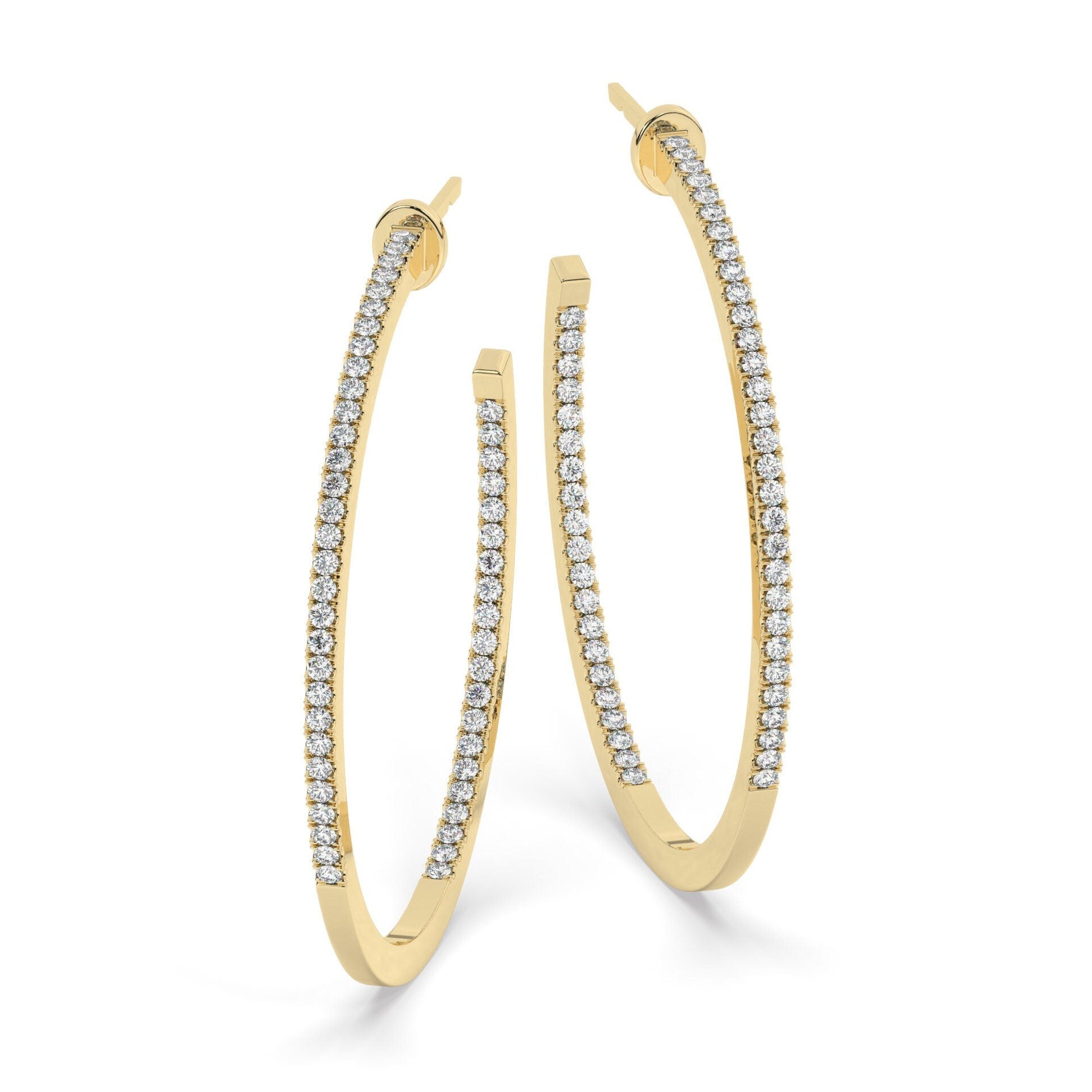 14k Gold Pave Diamond Hoops / Large Hoop Earrings / Diamond Inside Out Hoop Earrings / Anniversary Birthday / Bridal Wedding Gift for her