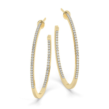 14k Gold Pave Diamond Hoops / Large Hoop Earrings / Diamond Inside Out Hoop Earrings / Anniversary Birthday / Bridal Wedding Gift for her