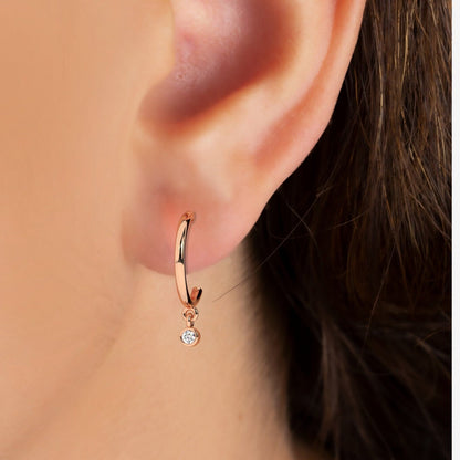 Diamond Hoop Earrings / 14k Dangling Diamond Hoop Earrings / Anniversary Gift / Birthday Gift / Graduation Gift / Bridal Gift / Wedding Gift
