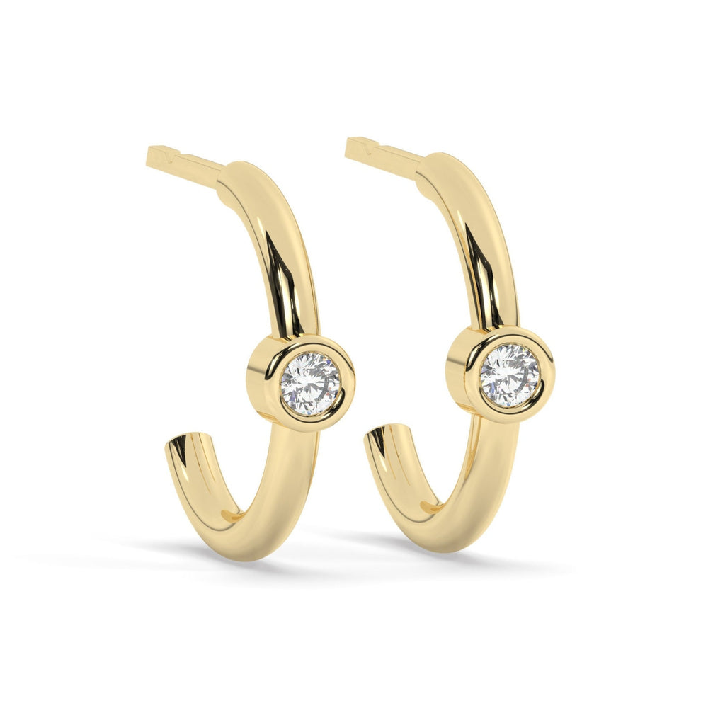 Bezel Diamond Hoop Earrings / 14k Diamond Hoop Earrings / Anniversary Gift / Birthday Gift / Graduation Gift / Bridal Gift / Wedding Gift