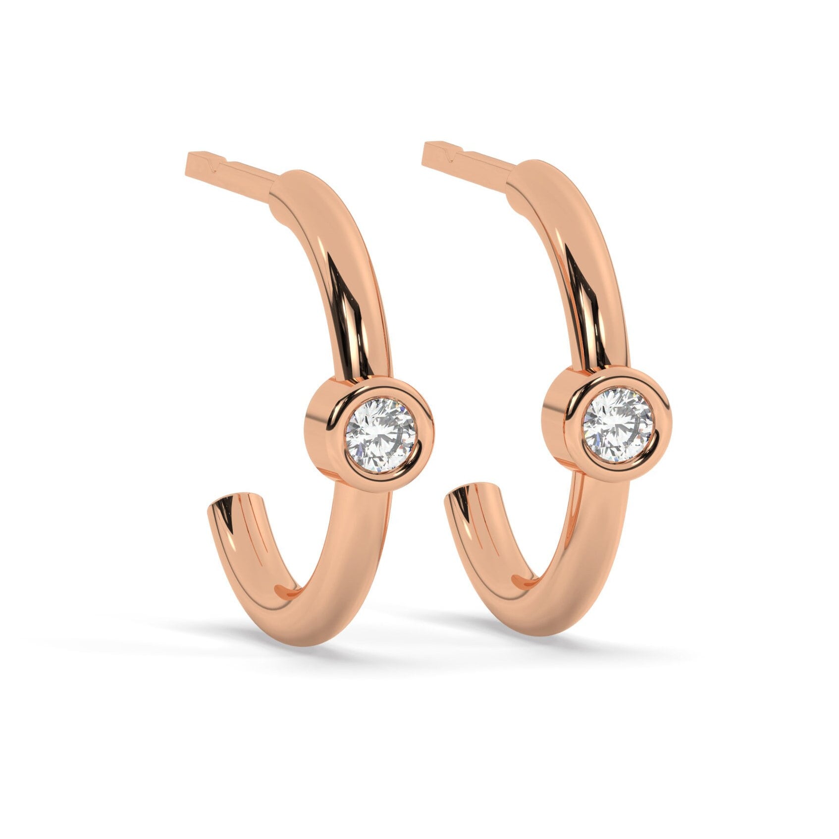 Bezel Diamond Hoop Earrings / 14k Diamond Hoop Earrings / Anniversary Gift / Birthday Gift / Graduation Gift / Bridal Gift / Wedding Gift