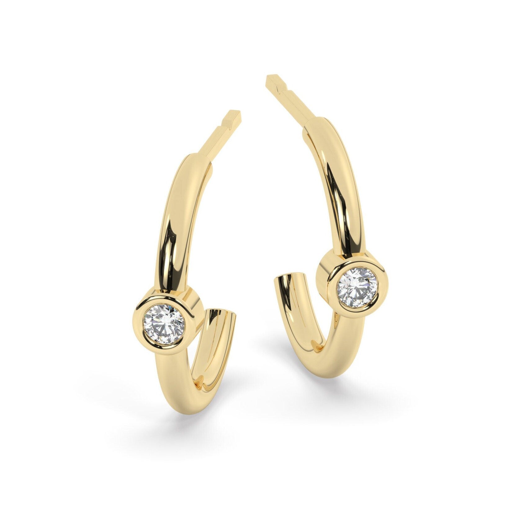 Bezel Diamond Hoop Earrings / 14k Diamond Hoop Earrings / Anniversary Gift / Birthday Gift / Graduation Gift / Bridal Gift / Wedding Gift