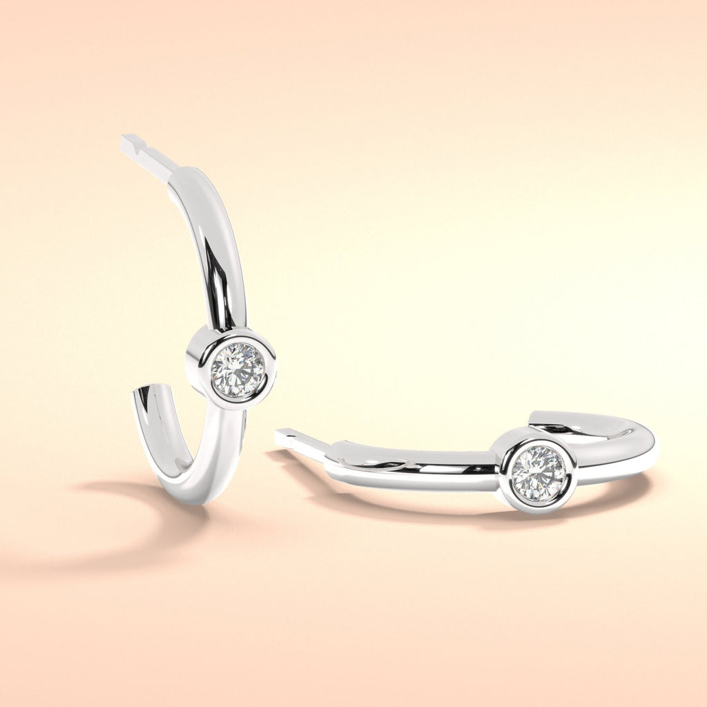 Bezel Diamond Hoop Earrings / 14k Diamond Hoop Earrings / Anniversary Gift / Birthday Gift / Graduation Gift / Bridal Gift / Wedding Gift
