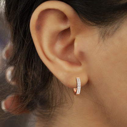 Double Row Diamond Hoop Earrings
