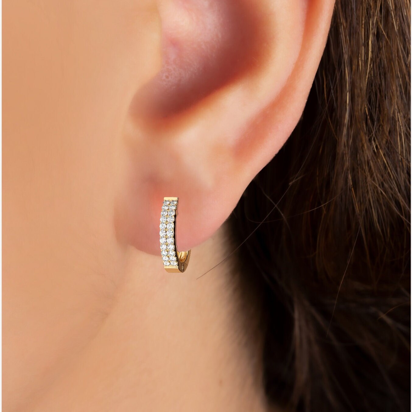Double Row Diamond Hoop Earrings