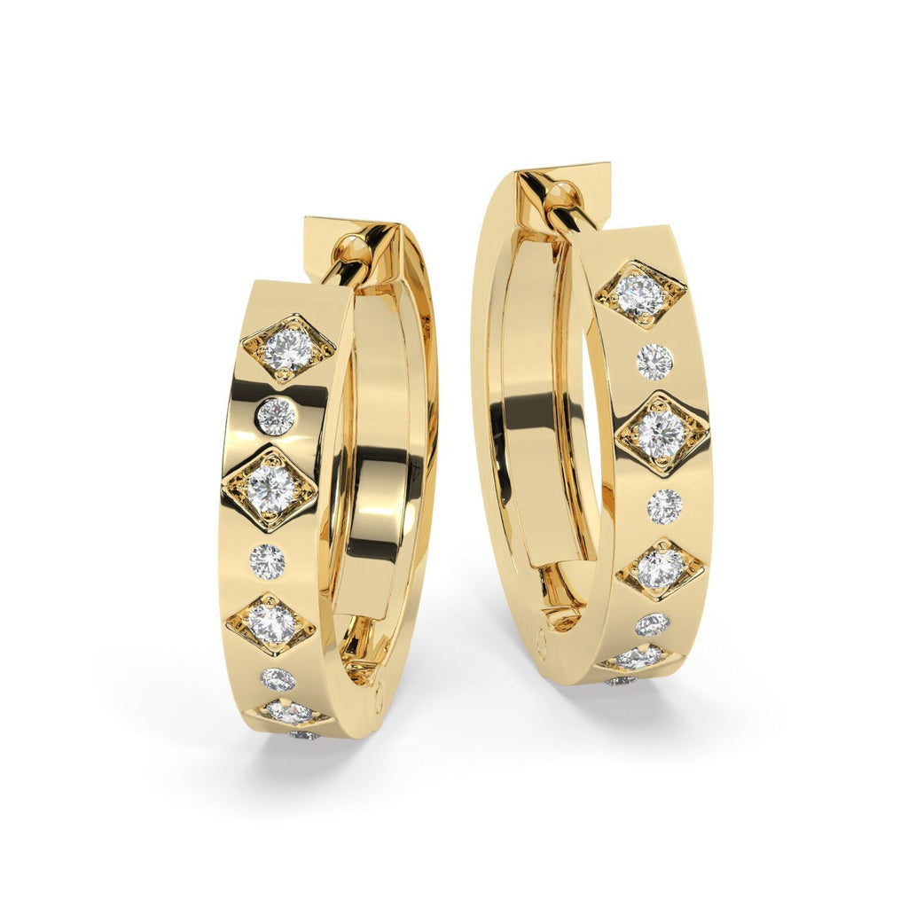 14k Gold Engraved Diamond Small Hoop Huggie Earrings/ Anniversary Birthday Bridal Wedding Gift for her/ Classic dainty earrings