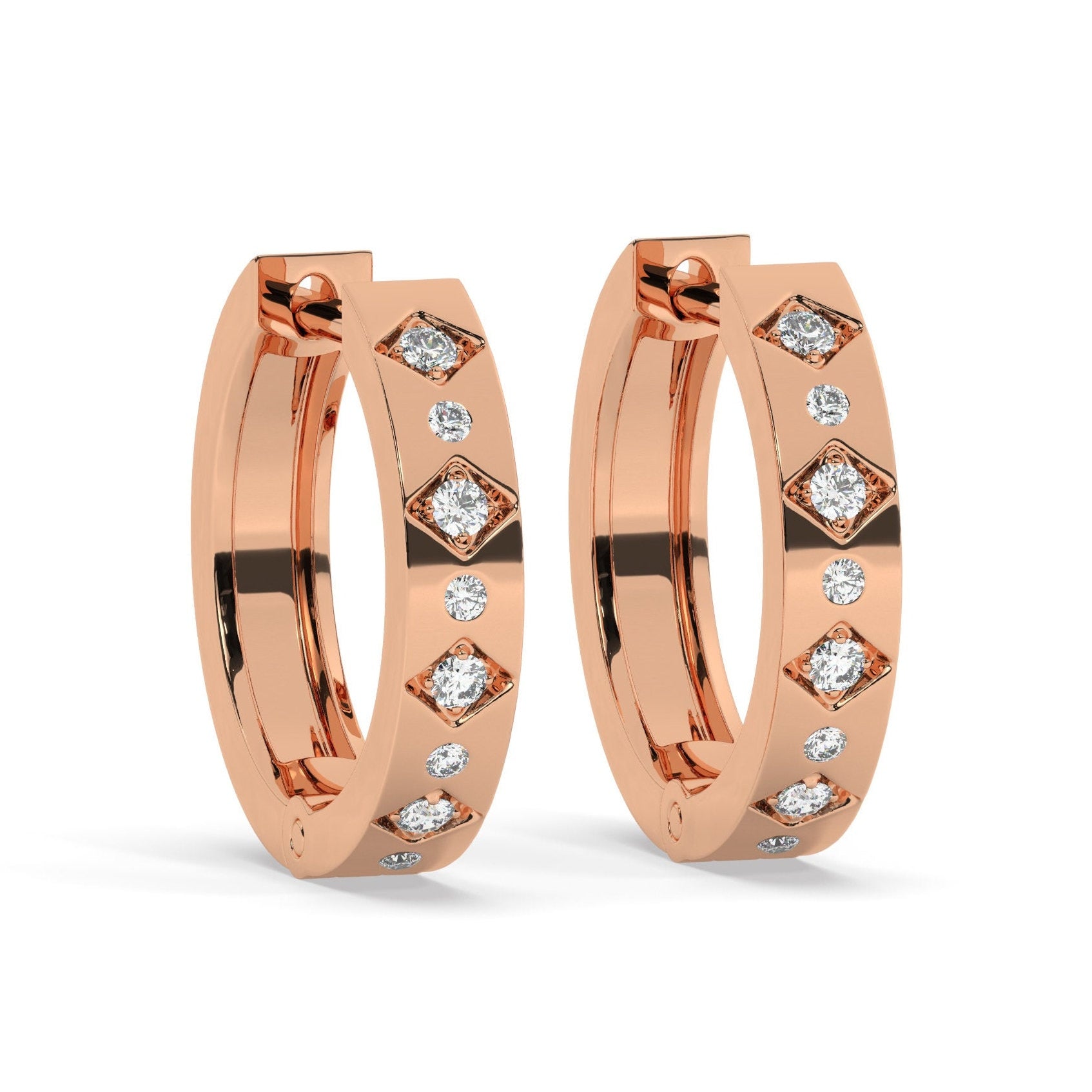14k Gold Engraved Diamond Small Hoop Huggie Earrings/ Anniversary Birthday Bridal Wedding Gift for her/ Classic dainty earrings