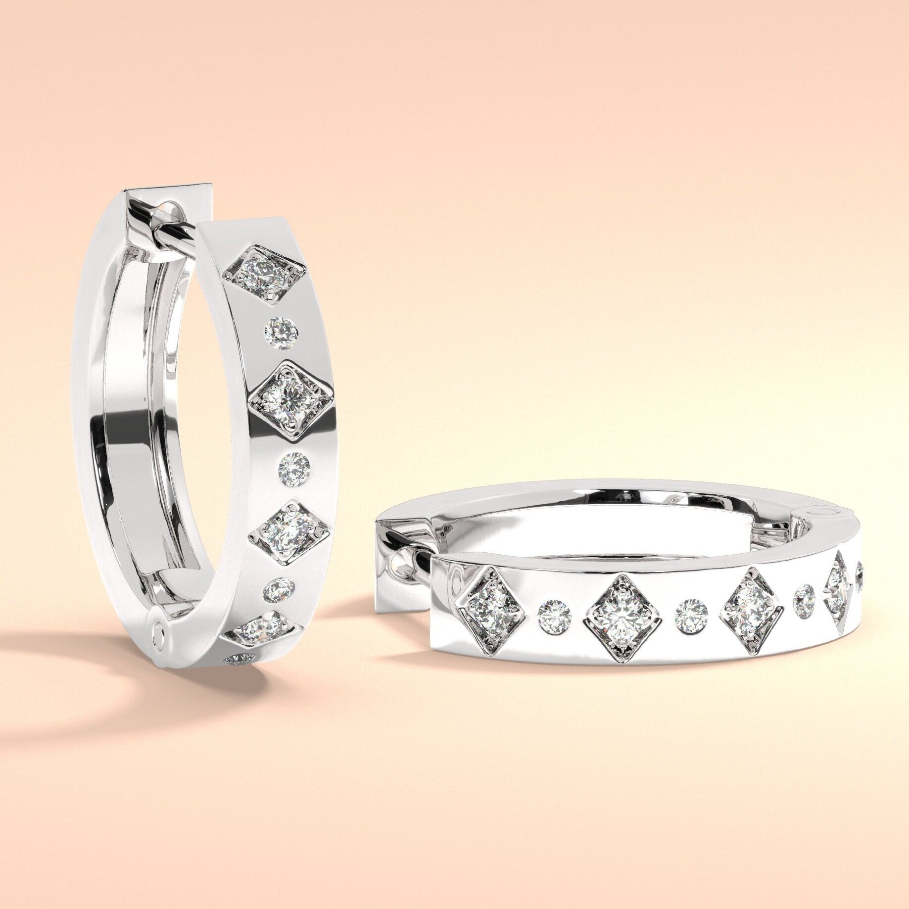 14k Gold Engraved Diamond Small Hoop Huggie Earrings/ Anniversary Birthday Bridal Wedding Gift for her/ Classic dainty earrings