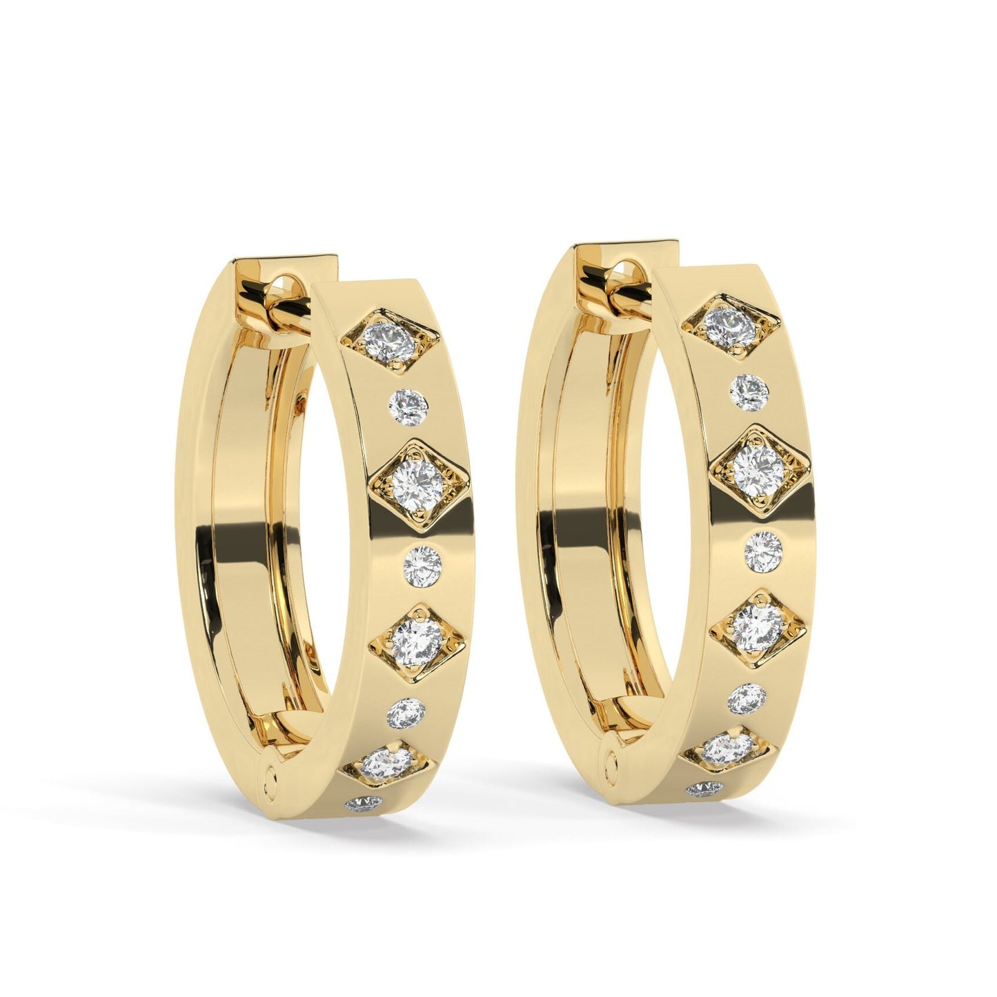 14k Gold Engraved Diamond Small Hoop Huggie Earrings/ Anniversary Birthday Bridal Wedding Gift for her/ Classic dainty earrings