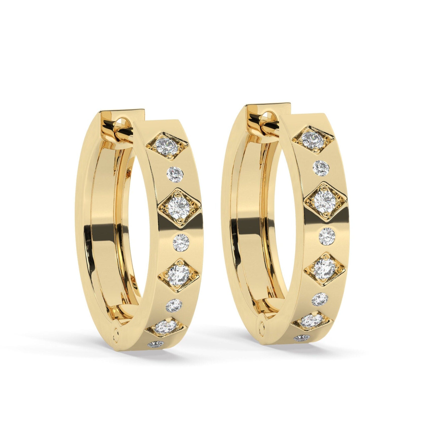 14k Gold Engraved Diamond Small Hoop Huggie Earrings/ Anniversary Birthday Bridal Wedding Gift for her/ Classic dainty earrings