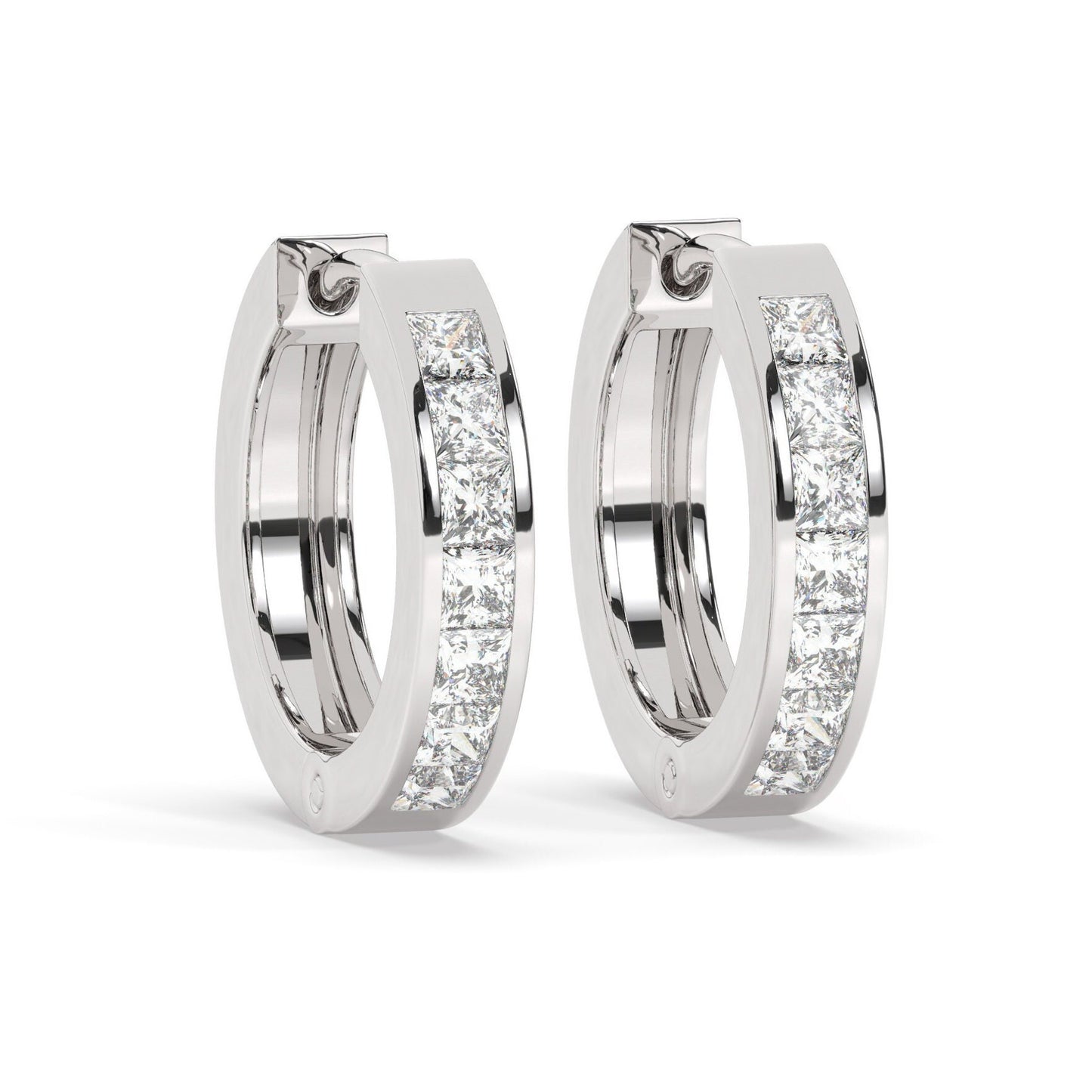 14k Gold Diamond Hoop Earrings / Channel Diamond Huggie Earrings / Anniversary Birthday Graduation Bridal Wedding Gift