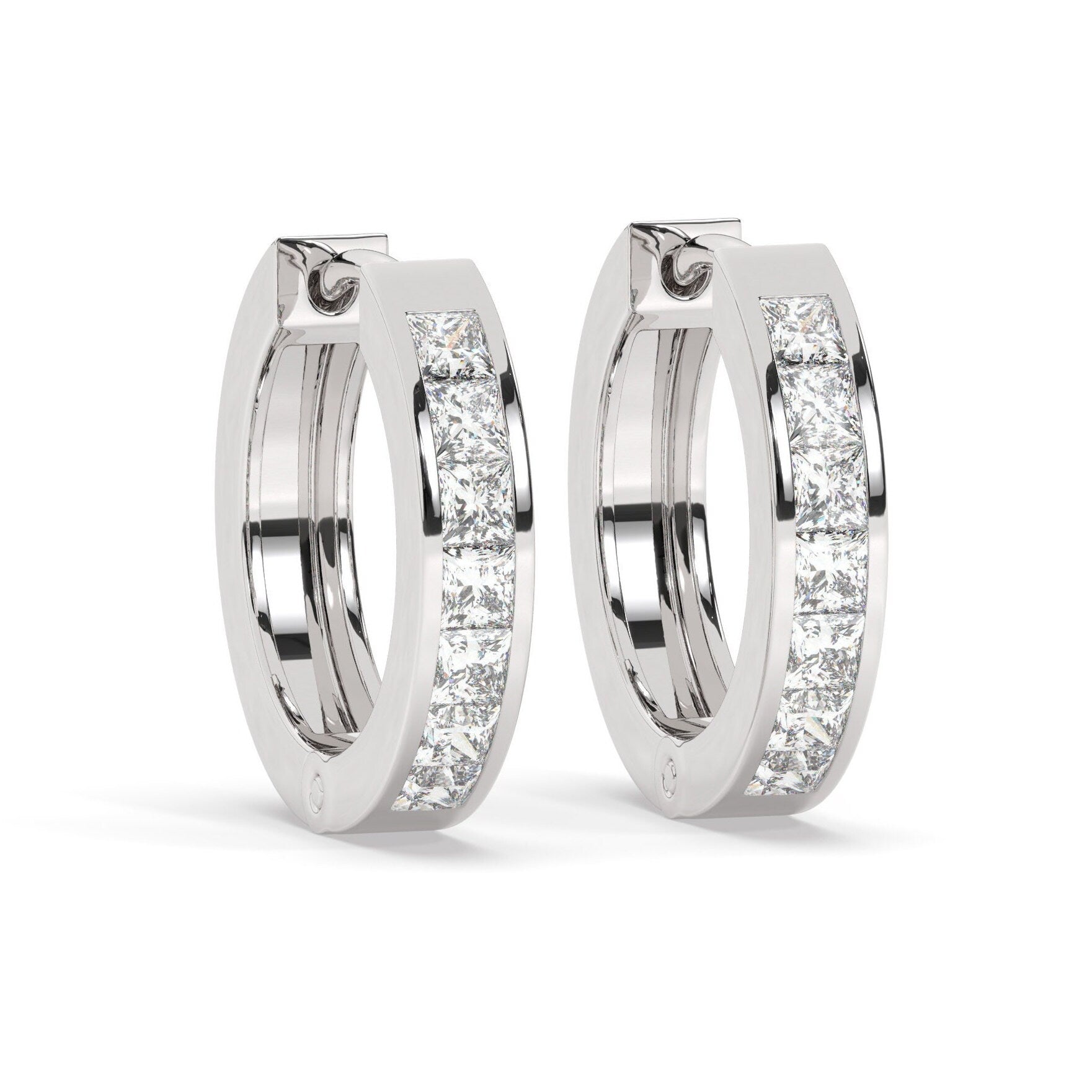 14k Gold Diamond Hoop Earrings / Channel Diamond Huggie Earrings / Anniversary Birthday Graduation Bridal Wedding Gift